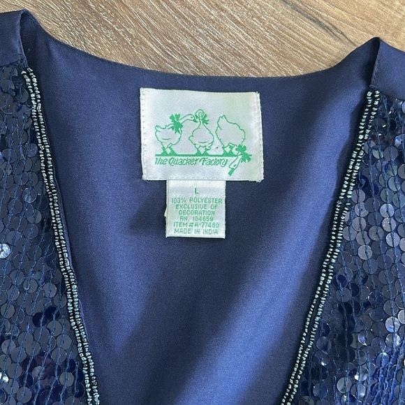 The Quacker Factory sequin snowman Christmas vest Large Navy - Picture 5 of 11